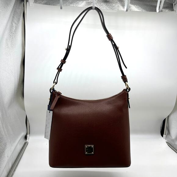 Dooney & Bourke Saffiano Leather Hobo Handbags Amber Brown - Picture 3 of 16